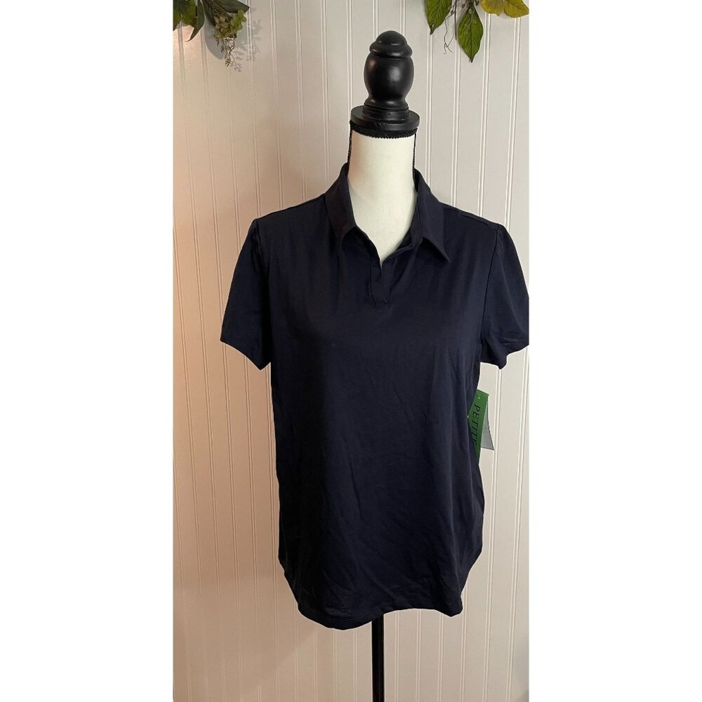 Madison Grey Womens Navy Blue Polo Shirt Size PL Cotton/Polyester Blend